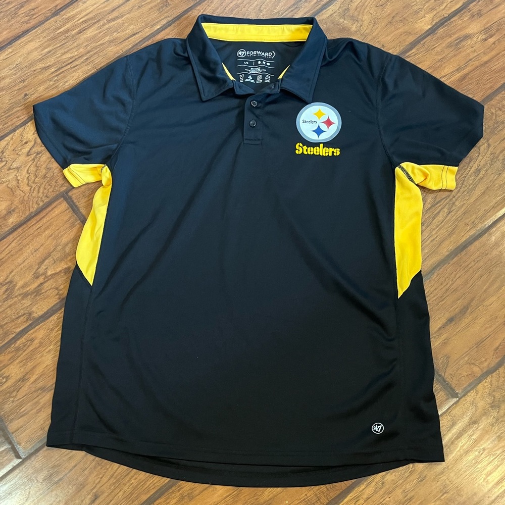 Pittsburgh Steelers polo shirt mens L black 47 Forward NFL Golf performance nice